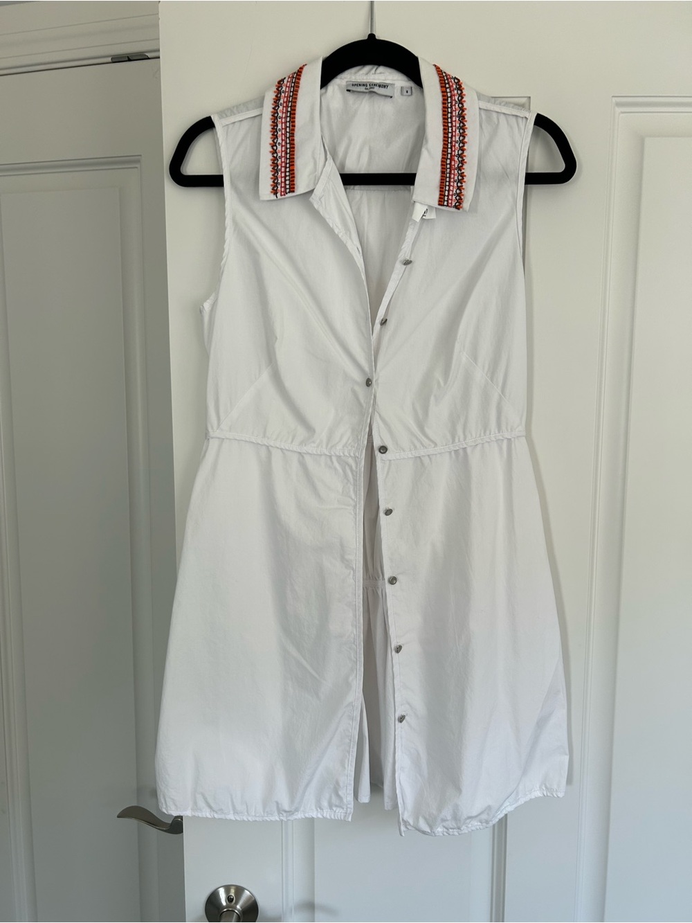 Opening Ceremony White Button-Front Dress with Embroidered Collar